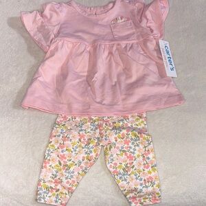 Carter's Light Pink Ruffle Top and Floral Pants Set
